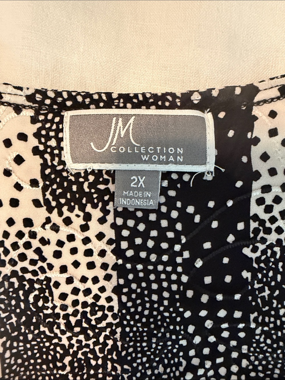 JM Collection Black and White Abstract Dot Stripe Scoop Neck Long Sleeve Top - Picture 5 of 7